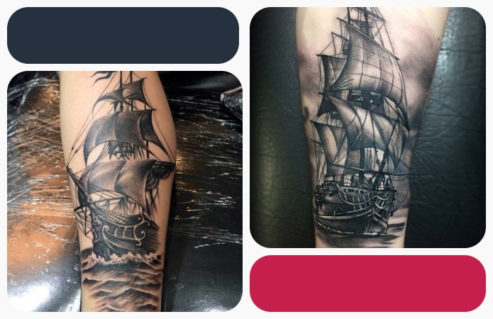 Old Ship Tattoo On Leg