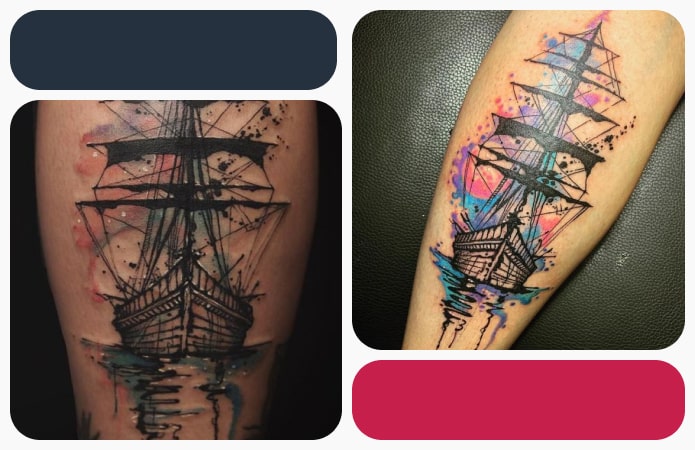 Pirate Ship Tattoo, Water Splash Tattoo