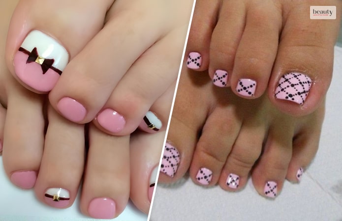 Black & Pink Toe Nail Designs