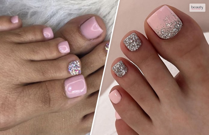 Glitter Pink Rhinestones Nail Designs